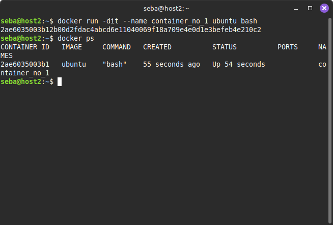 docker run -dit --name container_no_1 ubuntu bash