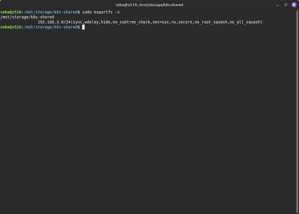 sudo exportfs -v sudo exportfs -v
